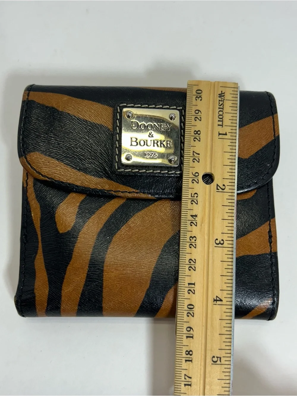 Dooney & Bourke Black Brown Tiger Print Leather Bifold Wallet
